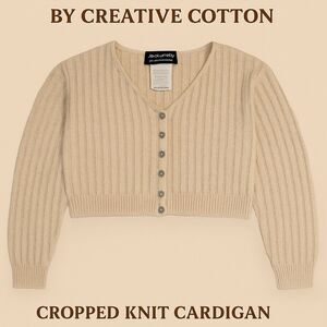 Vintage 90s Absolutely by Creative Cotton Cropped Knit Cardigan  Beige  USA Med